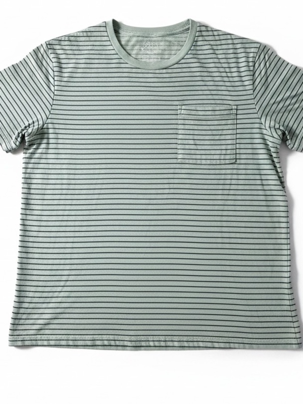 J. Crew Mint Green Short-Sleeve Pocket Tee with Navy Stripes - Size L